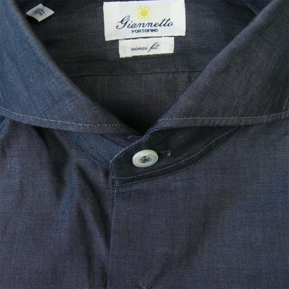 ジャンネット vinci fit wash カラーシャンブレー シャツ ブラック系 14.5／37【新古品】【未使用】【中古】