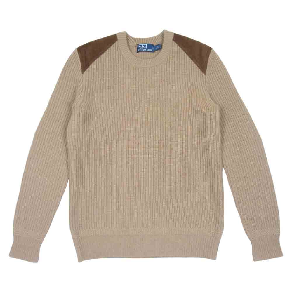 POLO RALPH LAUREN ポロ・ラルフローレン 国内正規品 カシミヤ100％ ゴートスエードレザーエルボーパッチ クルーネック ブラウン系 S【中古】