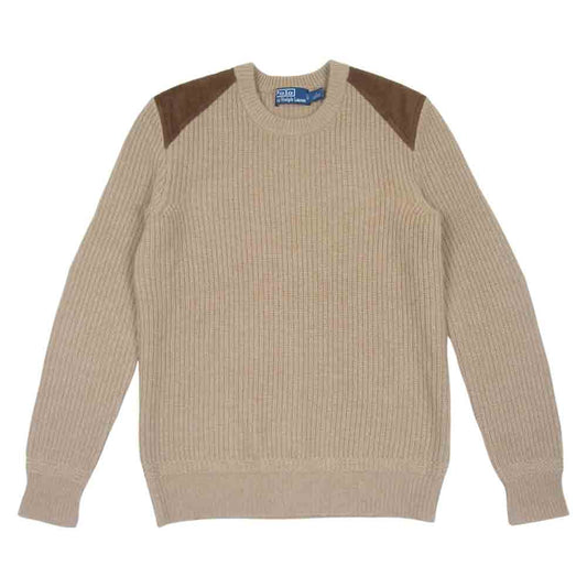 POLO RALPH LAUREN ポロ・ラルフローレン 国内正規品 カシミヤ100％ ゴートスエードレザーエルボーパッチ クルーネック ブラウン系 S【中古】