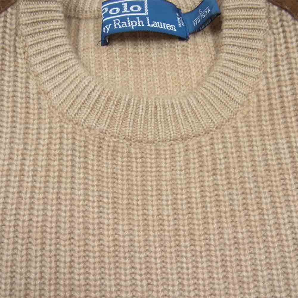 POLO RALPH LAUREN ポロ・ラルフローレン 国内正規品 カシミヤ100％ ゴートスエードレザーエルボーパッチ クルーネック ブラウン系 S【中古】