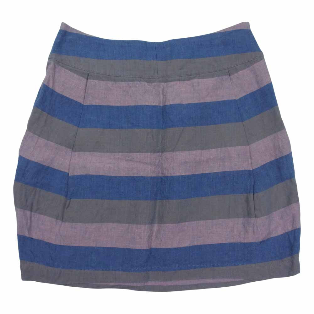 PLEATS PLEASE プリーツプリーズ イッセイミヤケ ISSAY MIYAKE PP42-ZG863 リネン ボーダー ミニスカート ライトブラウン系 3【中古】