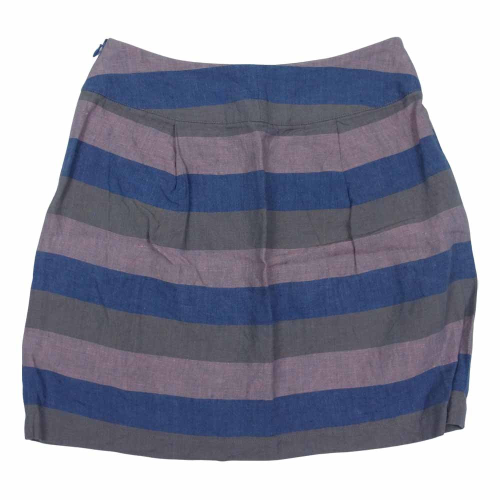 PLEATS PLEASE プリーツプリーズ イッセイミヤケ ISSAY MIYAKE PP42-ZG863 リネン ボーダー ミニスカート ライトブラウン系 3【中古】