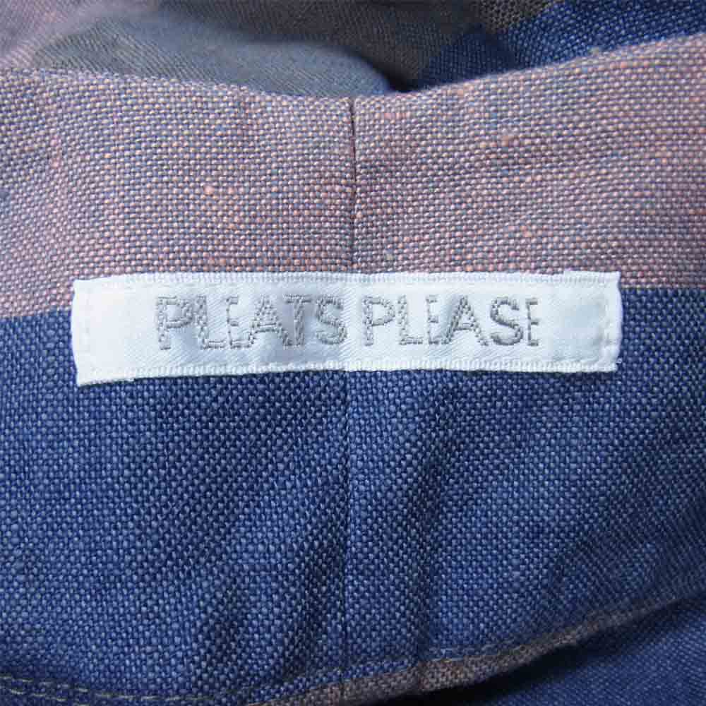 PLEATS PLEASE プリーツプリーズ イッセイミヤケ ISSAY MIYAKE PP42-ZG863 リネン ボーダー ミニスカート ライトブラウン系 3【中古】