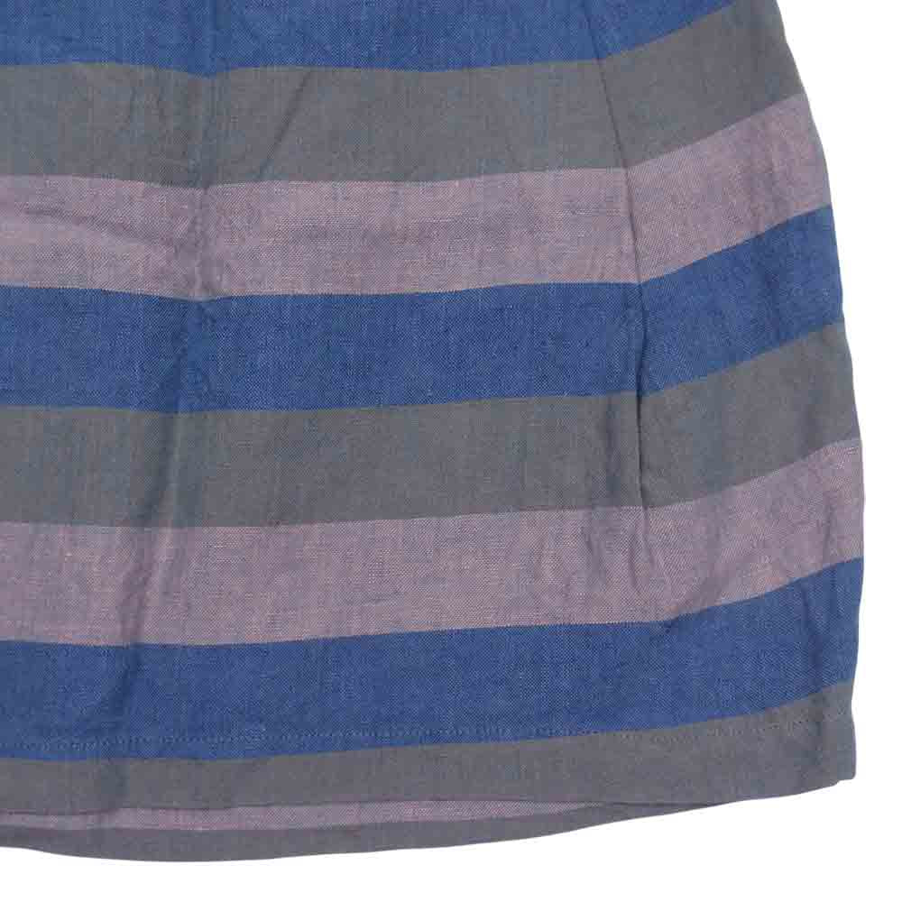 PLEATS PLEASE プリーツプリーズ イッセイミヤケ ISSAY MIYAKE PP42-ZG863 リネン ボーダー ミニスカート ライトブラウン系 3【中古】