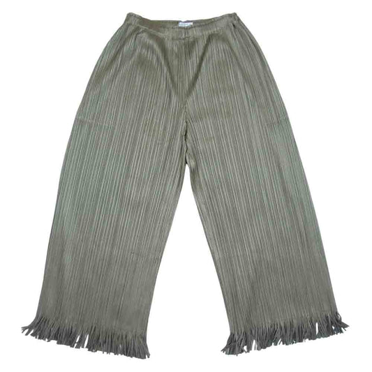 PLEATS PLEASE プリーツプリーズ イッセイミヤケ ISSAY MIYAKE プリーツ フリンジパンツ カーキ系 3【中古】