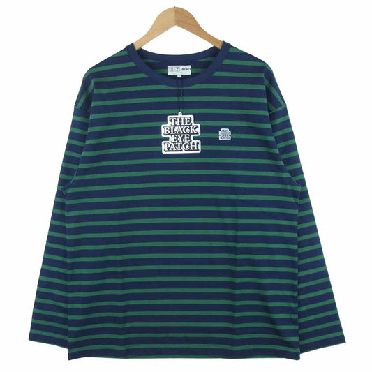 ブラックアイパッチ BEPFW21TE04 OG LABEL BORDERED L/S TEE ボーダー 長袖 Tシャツ ネイビー系 グリーン系 L【新古品】【未使用】【中古】