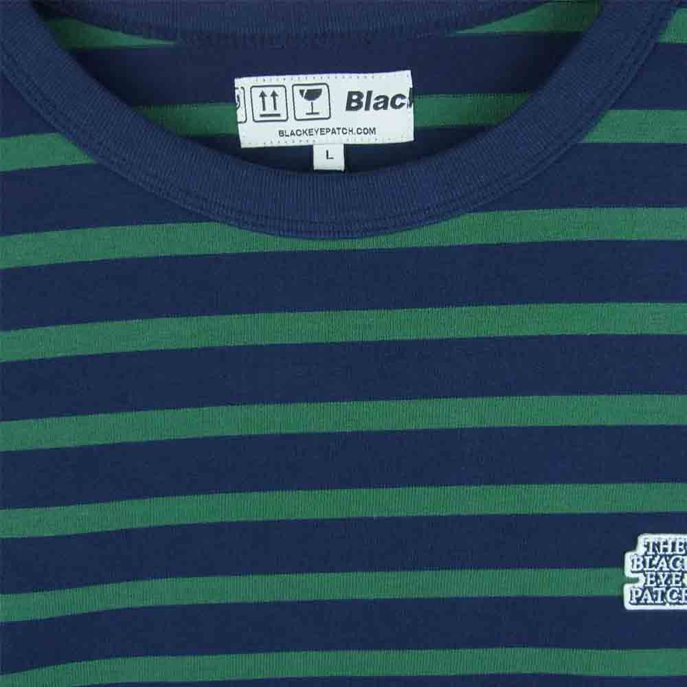 ブラックアイパッチ BEPFW21TE04 OG LABEL BORDERED L/S TEE ボーダー 長袖 Tシャツ ネイビー系 グリーン系 L【新古品】【未使用】【中古】