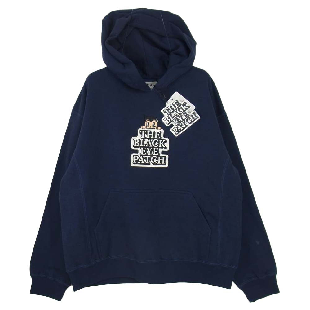 ブラックアイパッチ BEPFW20EI18 FLYING OG LABEL HOODIE 鉄腕アトム ラベル フーディー パーカー ネイビー系 M【新古品】【未使用】【中古】