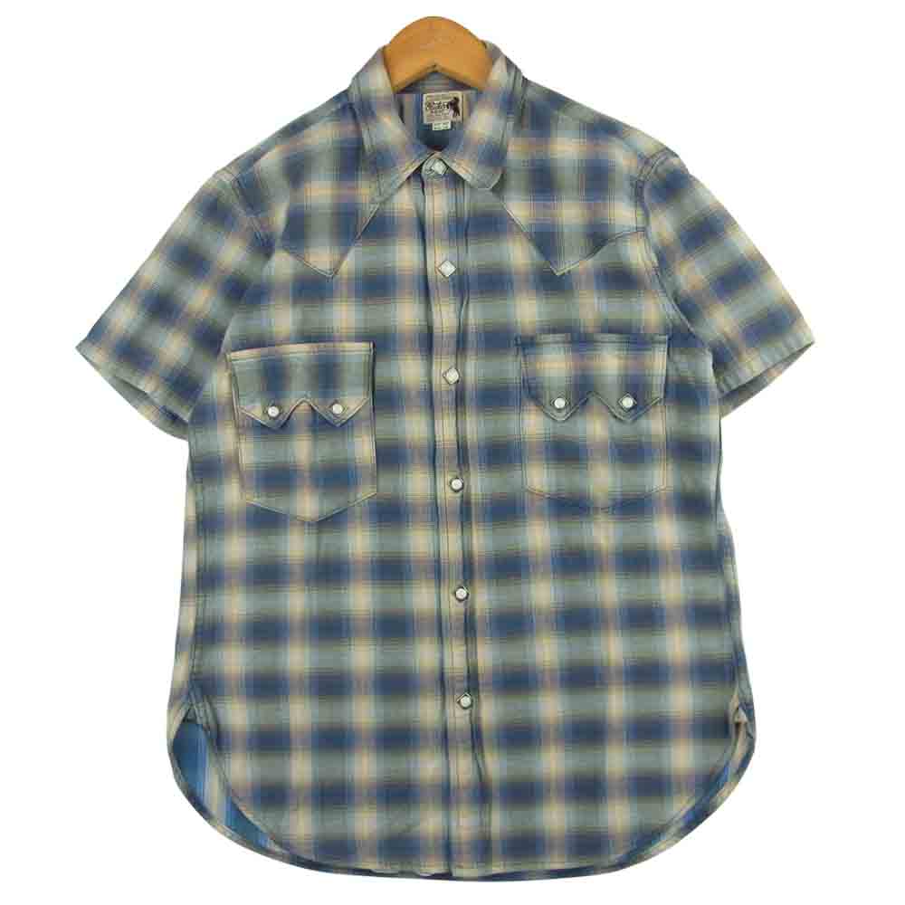 The REAL McCOY'S ザリアルマッコイズ JOE McCOY ジョーマッコイ ウエスタン チェック 半袖 シャツ グレイッシュブルー系 14【中古】