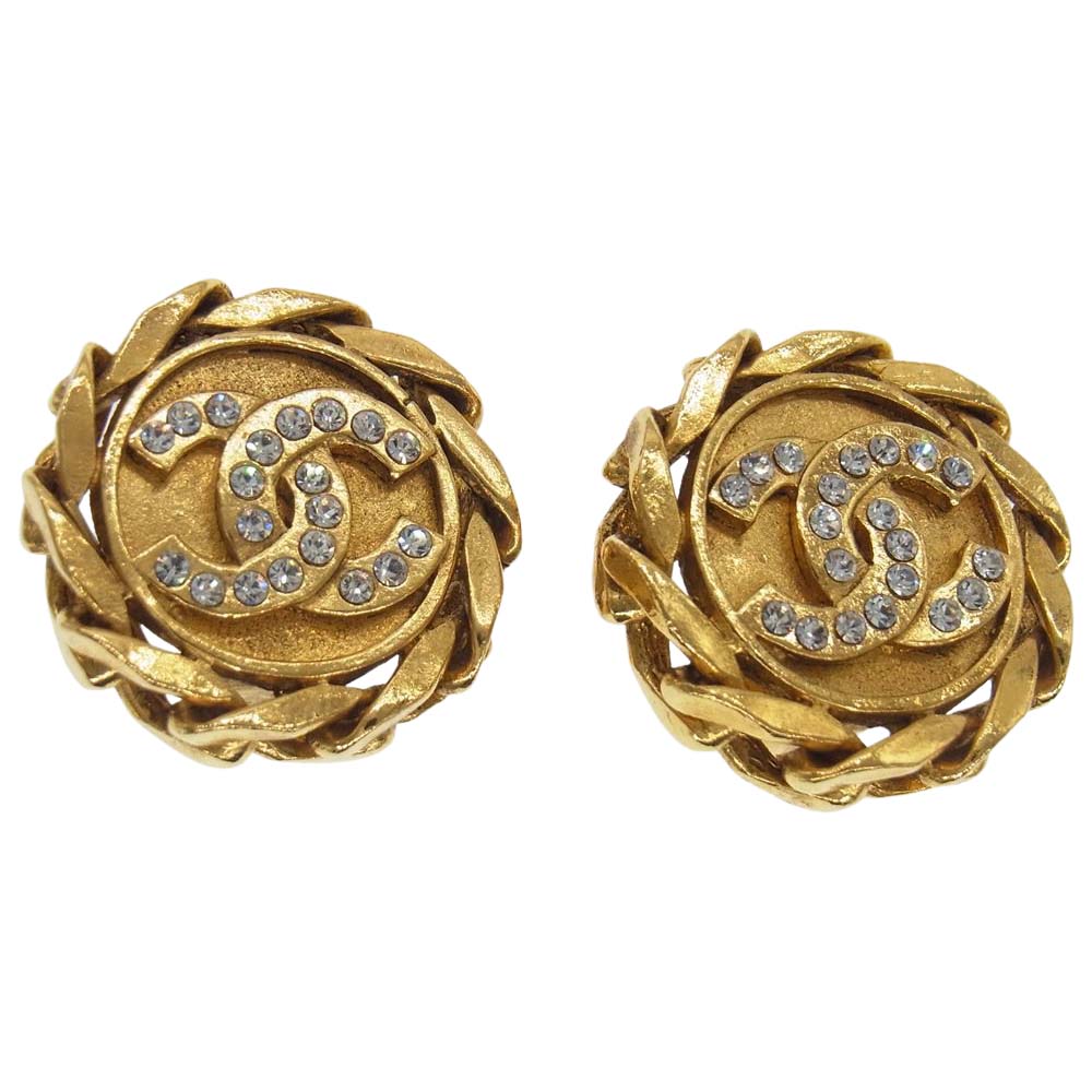 CHANEL シャネル 2/3 ココマーク ラインストーン ゴールド系【中古】