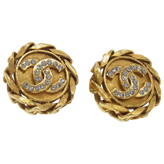 CHANEL シャネル 2/3 ココマーク ラインストーン ゴールド系【中古】