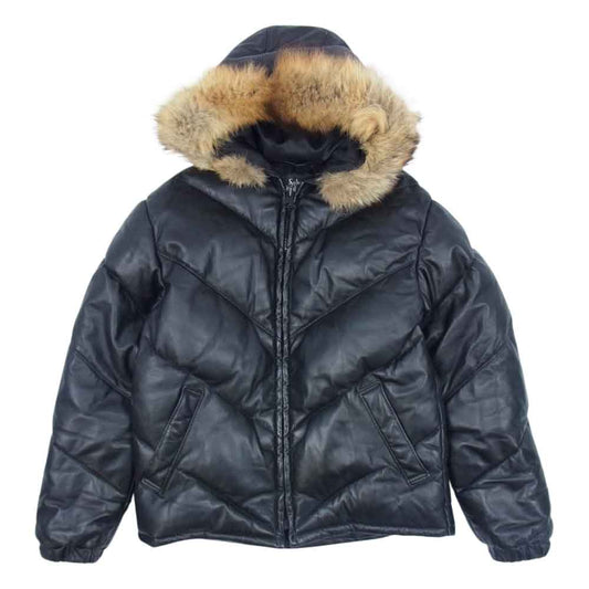 schott ショット 7005 国内正規品 USA製 LAMB HOOD DOWN JACKET 羊皮 ラム レザー ダウン ジャケット 38【中古】