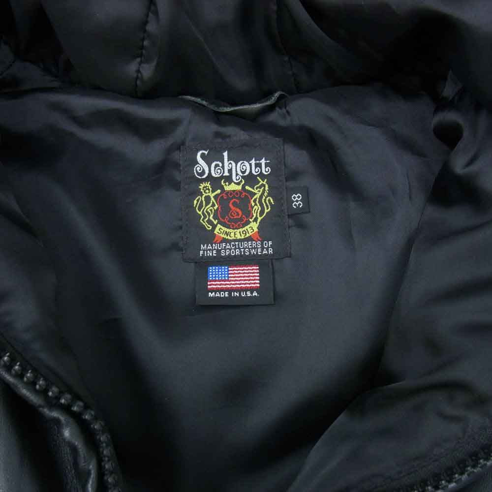 schott ショット 7005 国内正規品 USA製 LAMB HOOD DOWN JACKET 羊皮 ラム レザー ダウン ジャケット 38【中古】