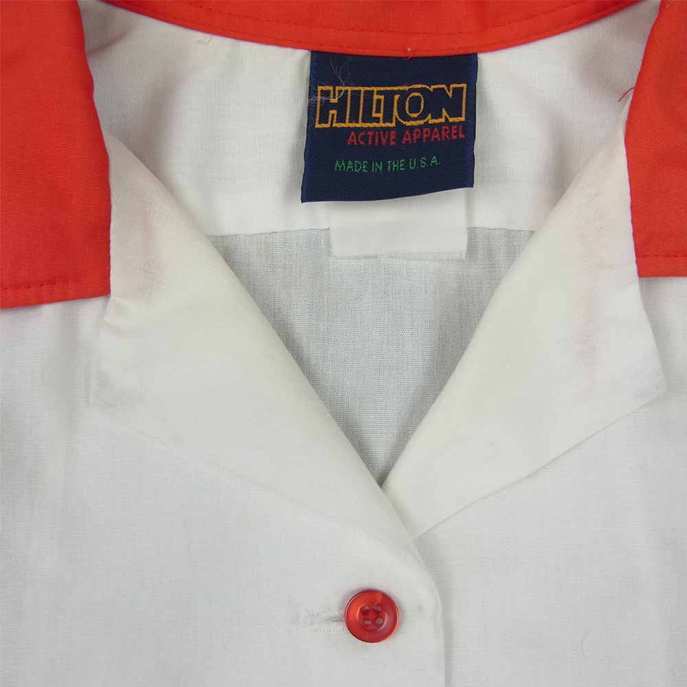 ヒルトン 80s ヴィンテージ ブロックロゴ紺タグ 半袖 ボーリング シャツ ホワイト系【中古】