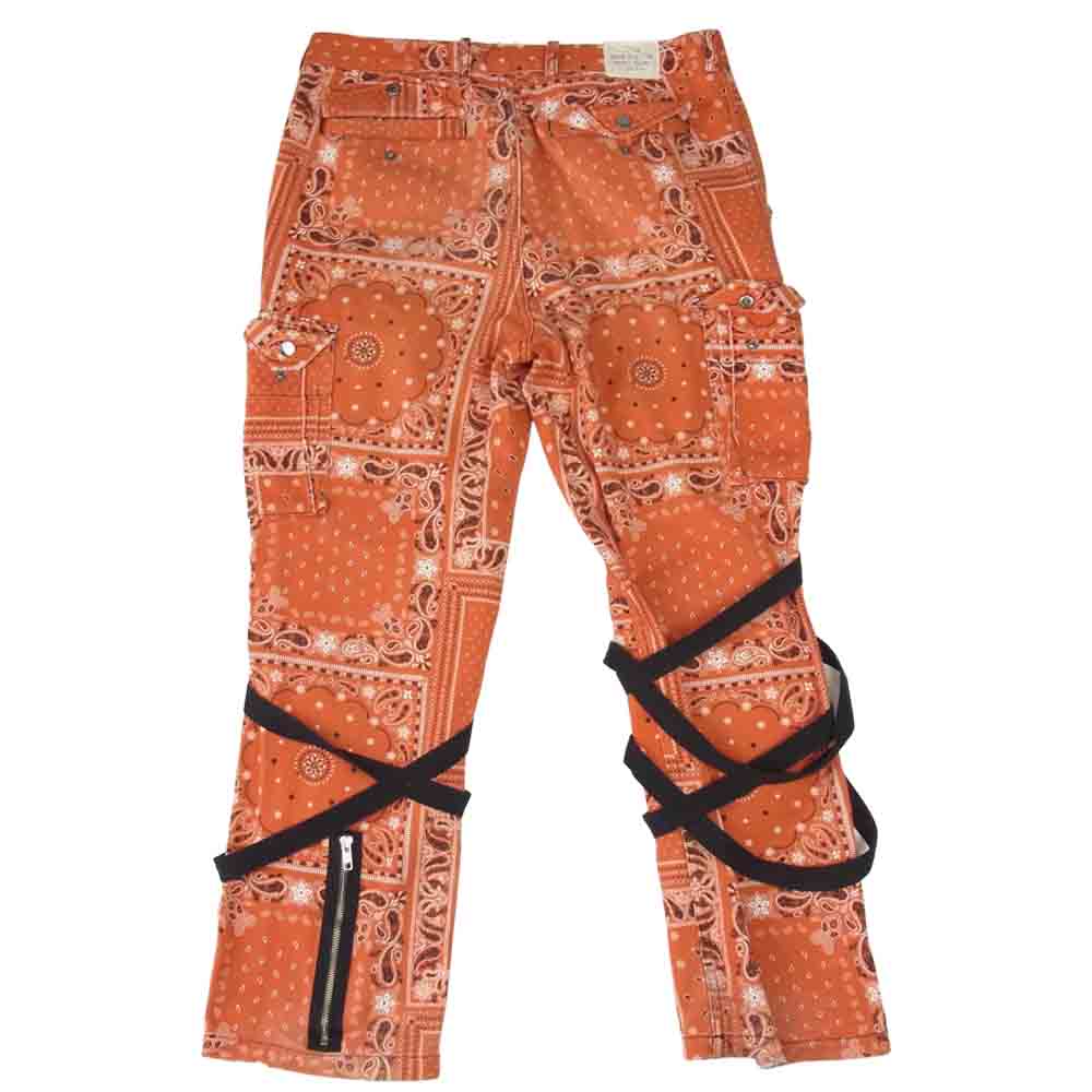 ロジック ×Revenge Gallery 19SS リベンジギャラリー ペイズリー ボンテージ ダメージ加工 バンダナ カーゴパンツ オレンジ系 M【中古】
