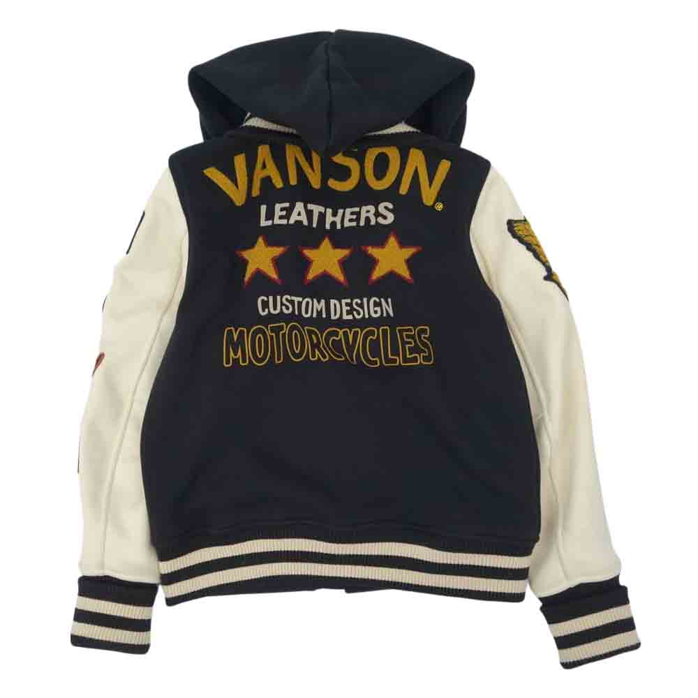 VANSON バンソン BOSTON MASS CUSTOM DESIGN MOTORCYCLES 着脱可能フード付き 切替 ブルゾン スタジャン ブラック系 オフホワイト系 M【中古】