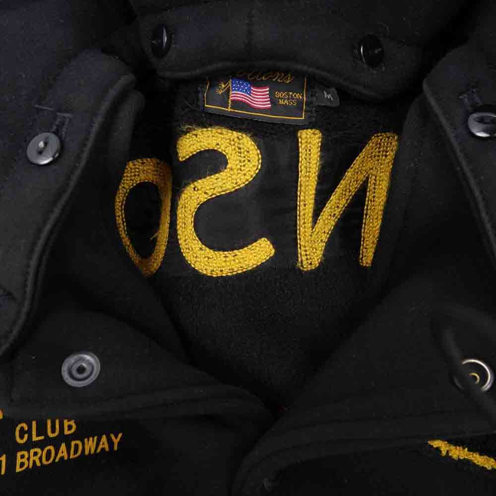 VANSON バンソン BOSTON MASS CUSTOM DESIGN MOTORCYCLES 着脱可能フード付き 切替 ブルゾン スタジャン ブラック系 オフホワイト系 M【中古】