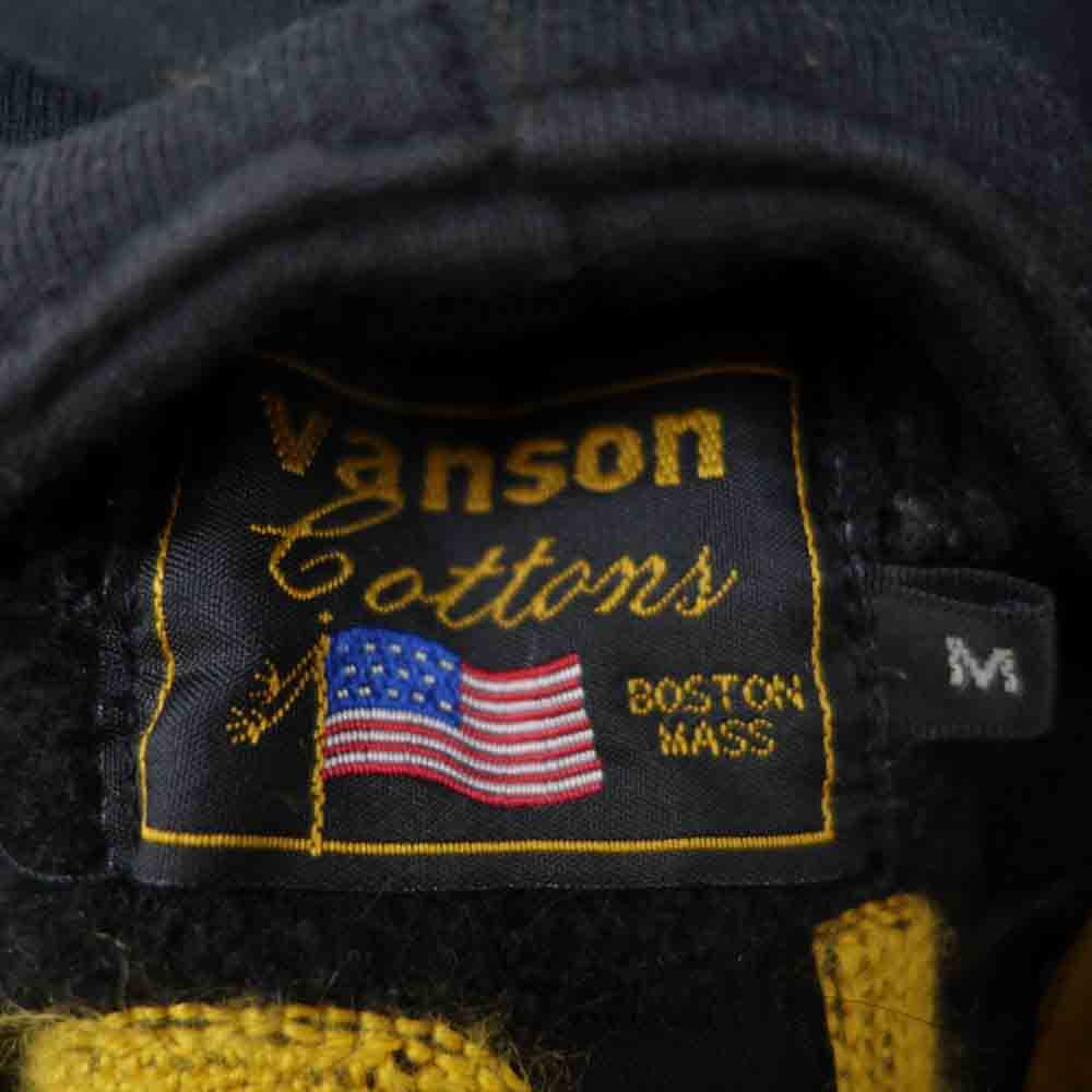 VANSON バンソン BOSTON MASS CUSTOM DESIGN MOTORCYCLES 着脱可能フード付き 切替 ブルゾン スタジャン ブラック系 オフホワイト系 M【中古】