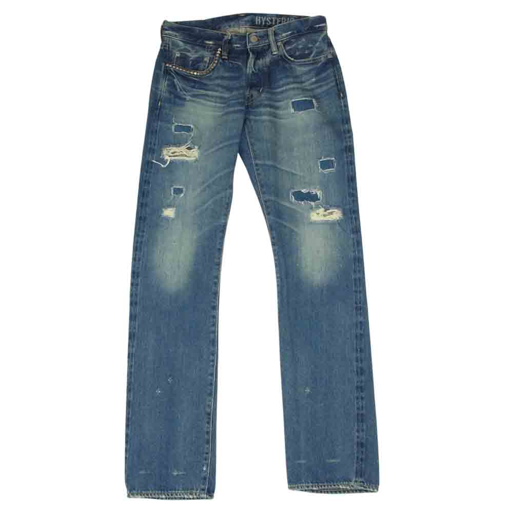 HYSTERIC GLAMOUR ヒステリックグラマー 0243AP17 SP加工 小窓 リメイク セルビッチ スタッズ デニムパンツ インディゴブルー系 W29【美品】【中古】