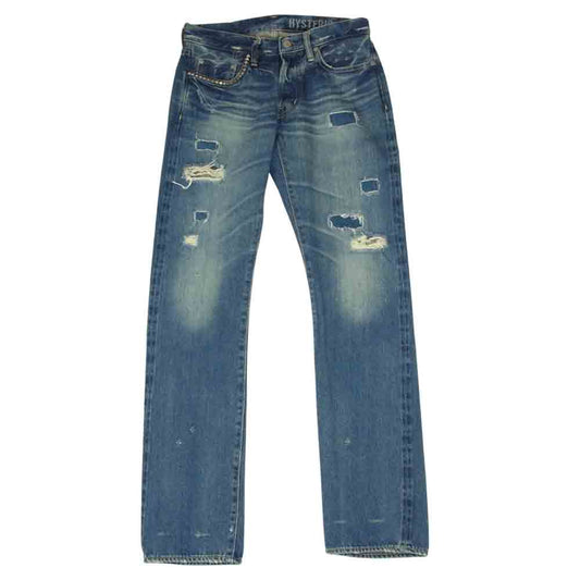 HYSTERIC GLAMOUR ヒステリックグラマー 0243AP17 SP加工 小窓 リメイク セルビッチ スタッズ デニムパンツ インディゴブルー系 W29【美品】【中古】