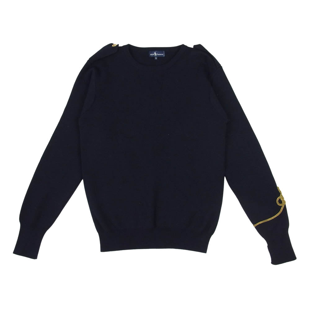 RALPH LAUREN ラルフローレン IMPACT21タグ Knot Embroidery 結び目刺繍 金ボタン エポーレット ウール ニット ネイビー系 M【中古】