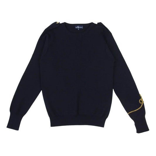 RALPH LAUREN ラルフローレン IMPACT21タグ Knot Embroidery 結び目刺繍 金ボタン エポーレット ウール ニット ネイビー系 M【中古】
