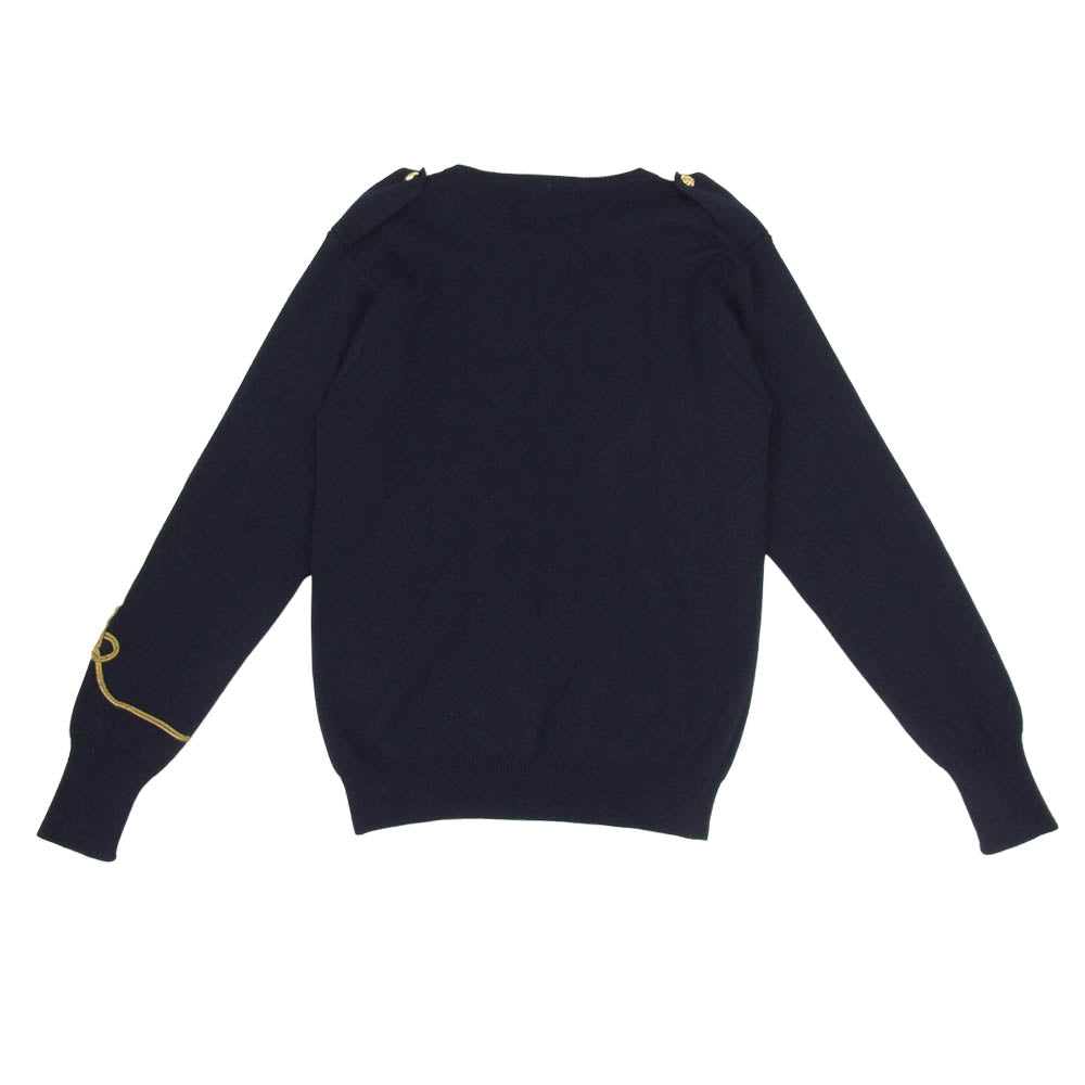 RALPH LAUREN ラルフローレン IMPACT21タグ Knot Embroidery 結び目刺繍 金ボタン エポーレット ウール ニット ネイビー系 M【中古】