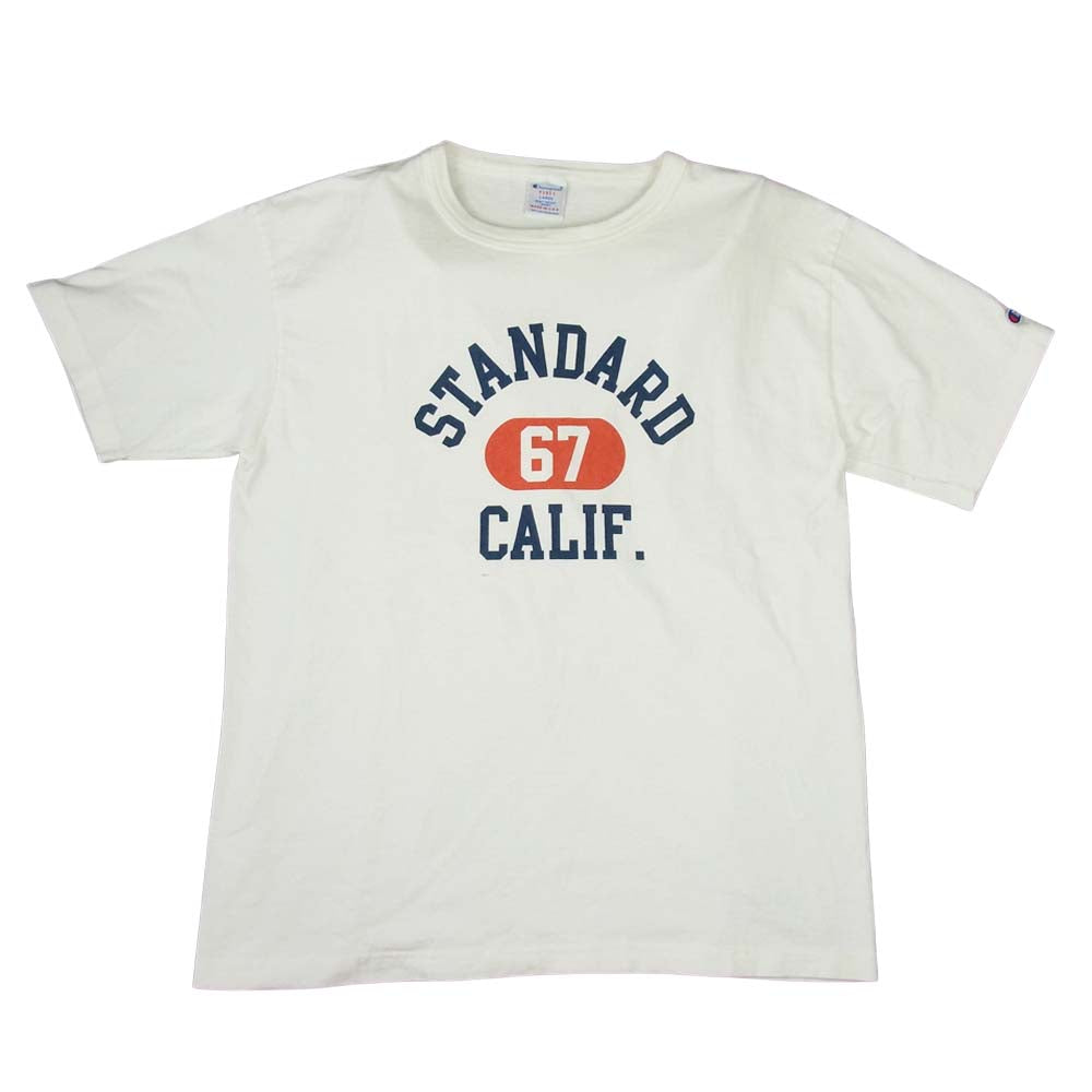 STANDARD CALIFORNIA スタンダードカリフォルニア × Champion チャンピオン USA製 T1011 染み込み プリント Tシャツ ホワイト系 L【中古】