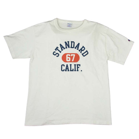 STANDARD CALIFORNIA スタンダードカリフォルニア × Champion チャンピオン USA製 T1011 染み込み プリント Tシャツ ホワイト系 L【中古】