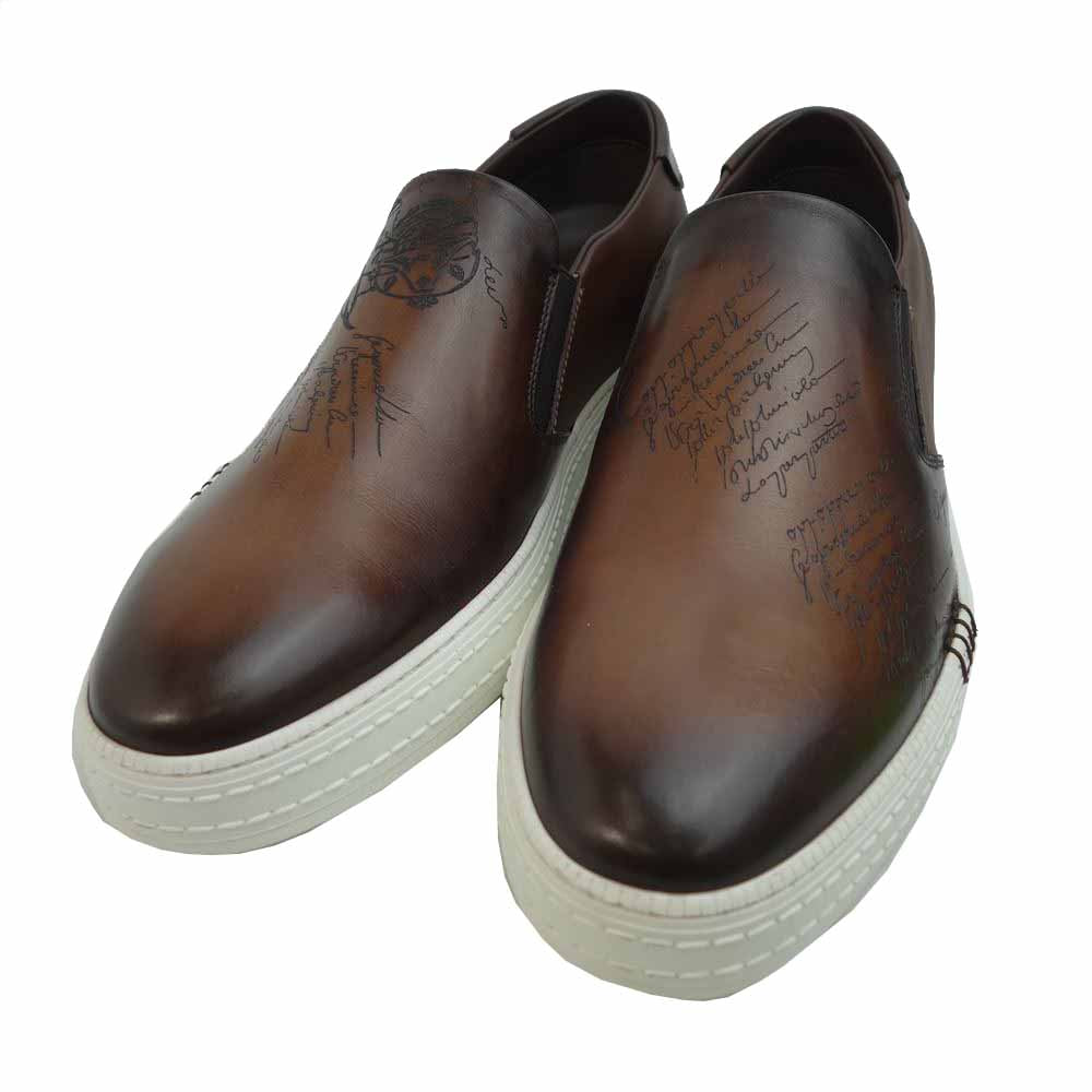 Berluti ベルルッティ S4071-001 カリグラフィ プレイタイム パレルモ レザー スリッポン ブラウン系 9【新古品】【未使用】【中古】