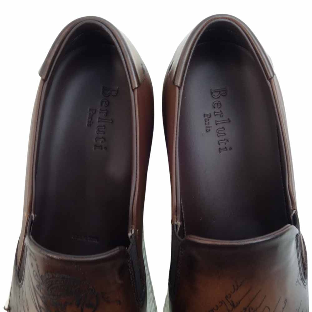 Berluti ベルルッティ S4071-001 カリグラフィ プレイタイム パレルモ レザー スリッポン ブラウン系 9【新古品】【未使用】【中古】