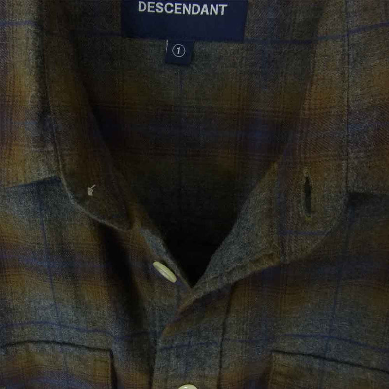 DESCENDANT ディセンダント MILPTAS CHECK LS SHIRT チェック フランネル シャツ カーキ系 1【中古】