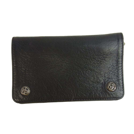 CHROME HEARTS クロムハーツ（原本無） 1ZIP 1ジップ フローラル ボタン レザー ウォレット ブラック系【中古】