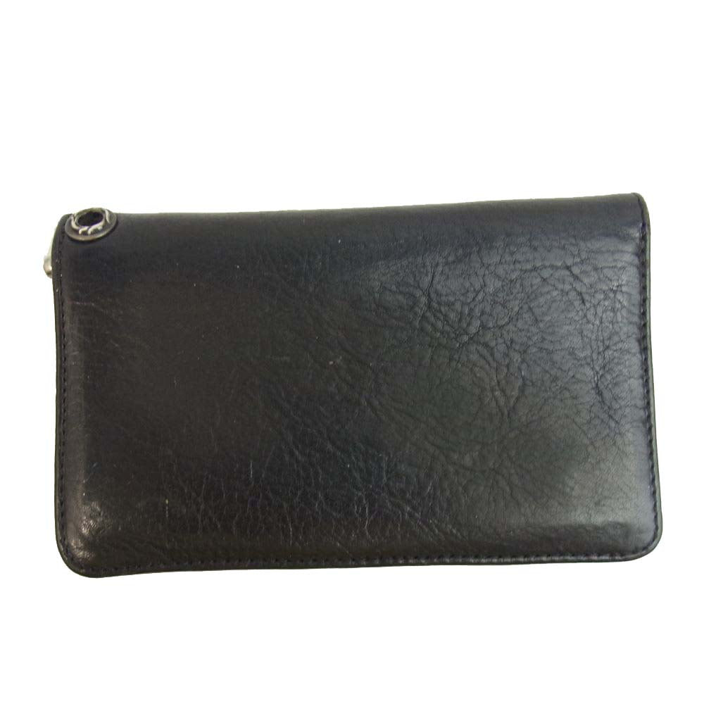 CHROME HEARTS クロムハーツ（原本無） 1ZIP 1ジップ フローラル ボタン レザー ウォレット ブラック系【中古】