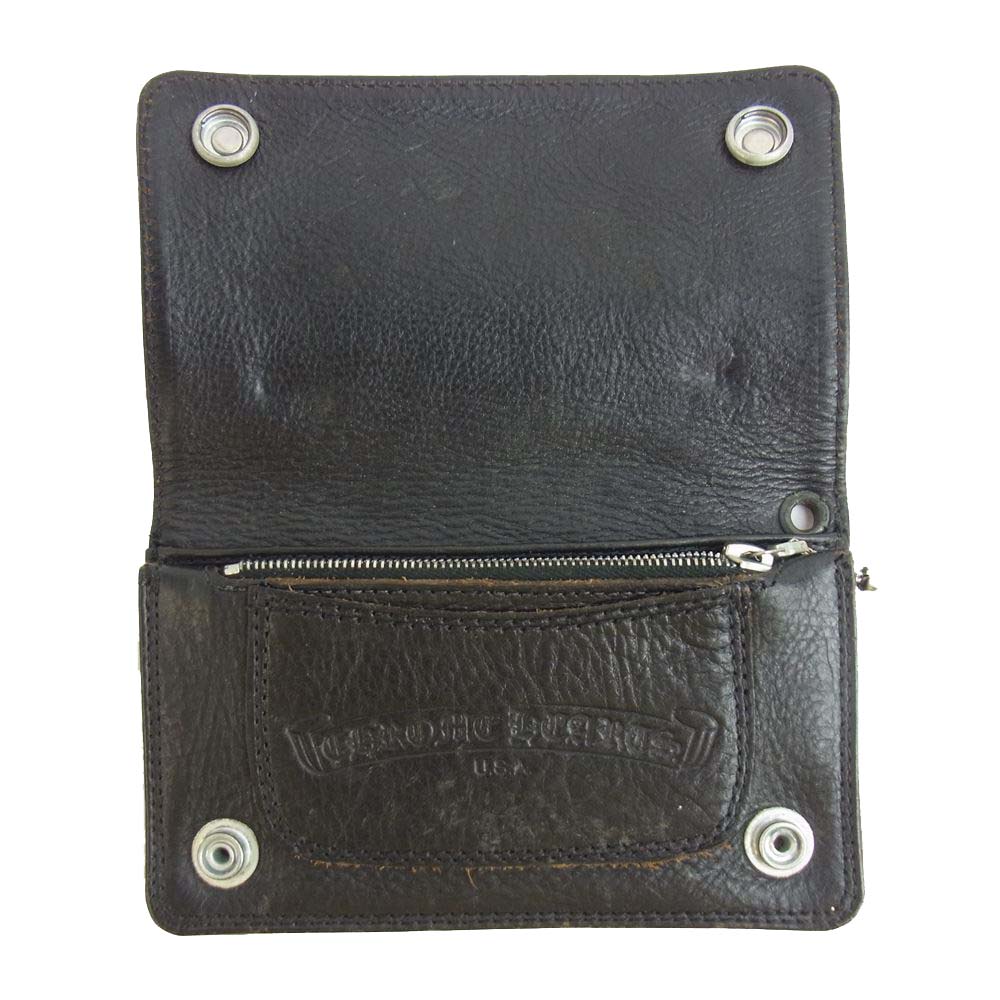 CHROME HEARTS クロムハーツ（原本無） 1ZIP 1ジップ フローラル ボタン レザー ウォレット ブラック系【中古】