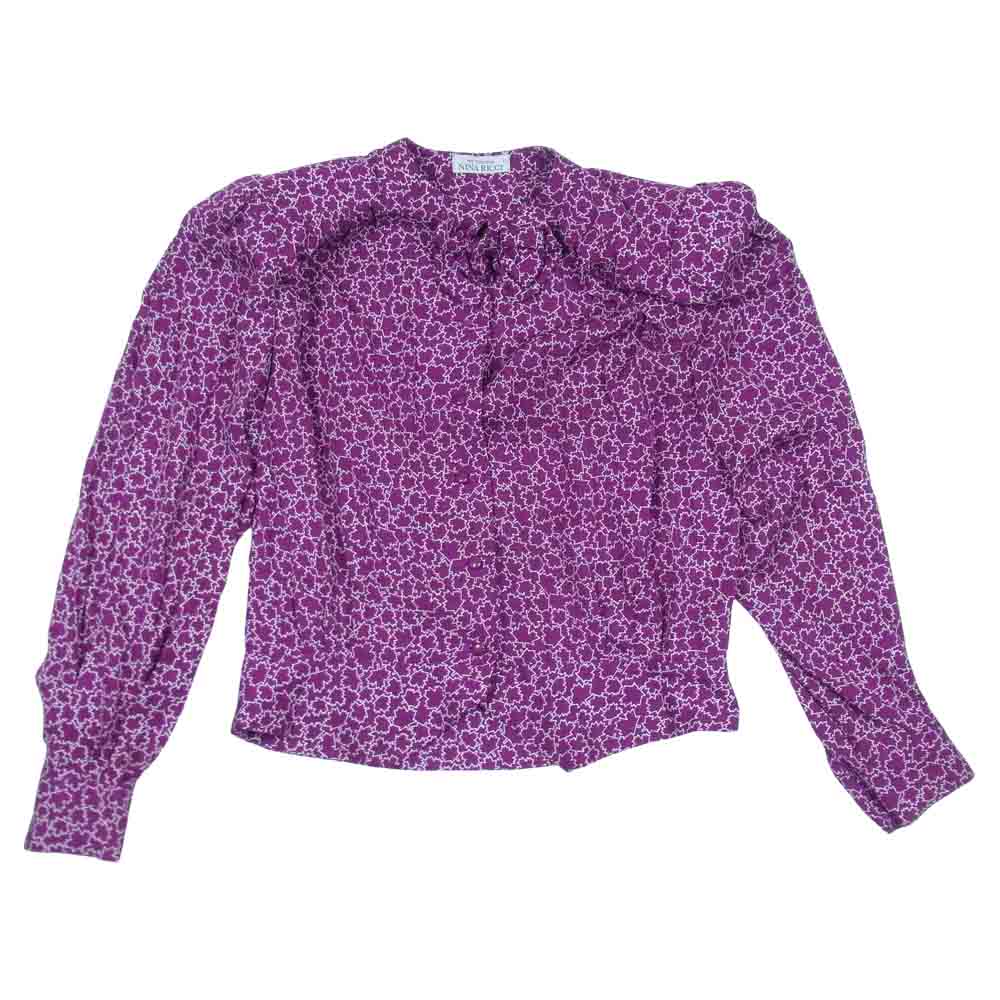 NINA RICCI ニナリッチ カエデ柄 リボン ブラウス 総柄 長袖 パープル系 11【中古】