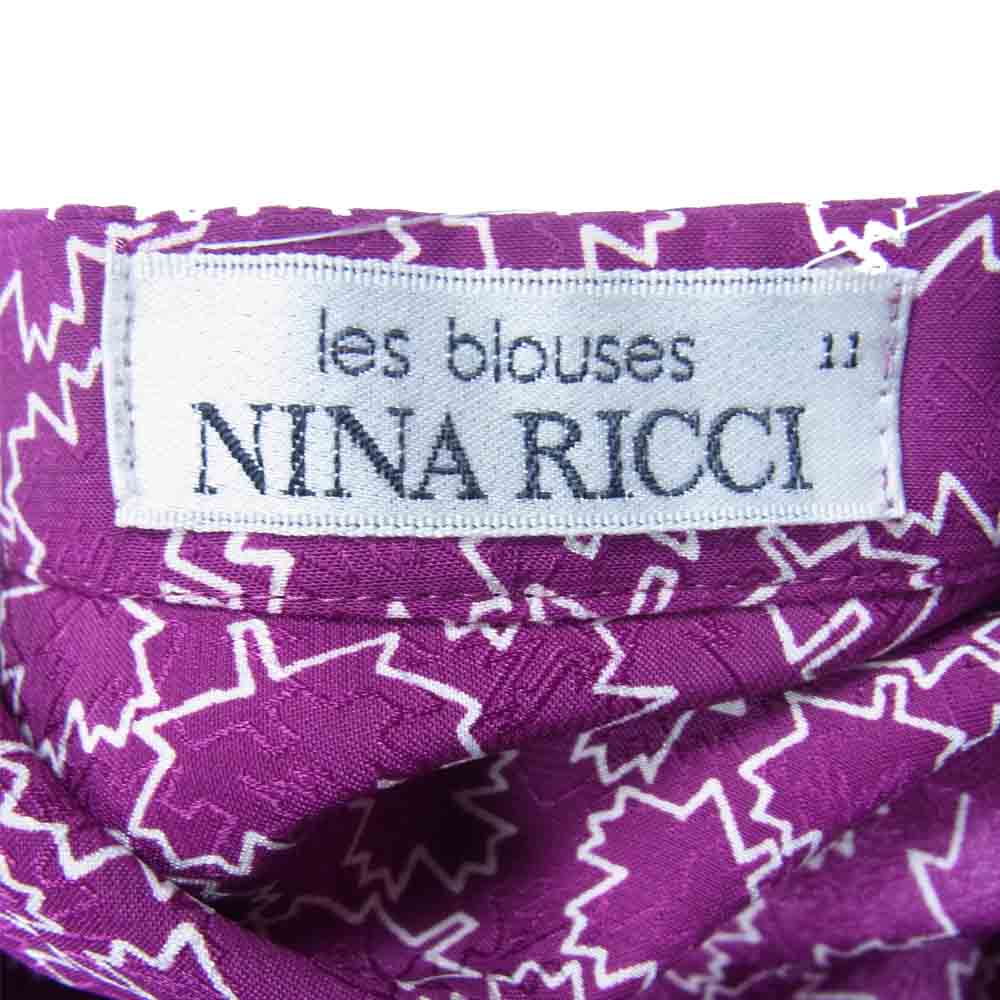 NINA RICCI ニナリッチ カエデ柄 リボン ブラウス 総柄 長袖 パープル系 11【中古】