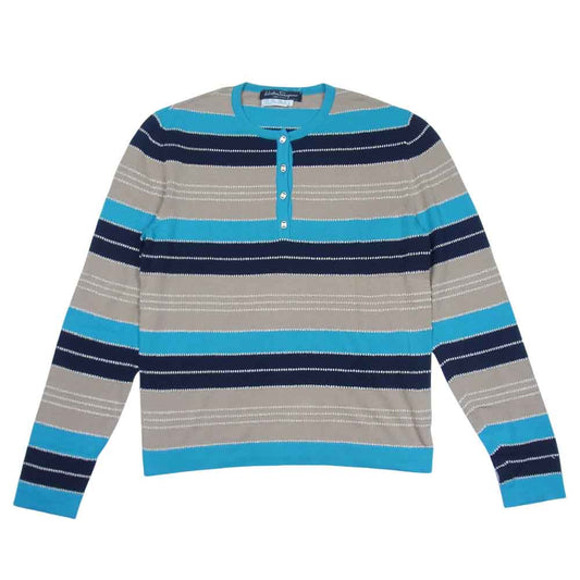 Salvatore Ferragamo サルヴァトーレフェラガモ イタリア製 レーヨン混 ヘンリーネック ニット セーター マルチカラー系 L【中古】