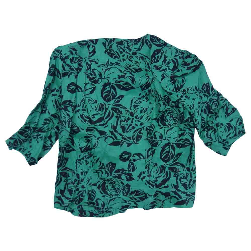 NINA RICCI ニナリッチ リネン100％ フラワー柄 リボン ブラウス リネン グリーン系 11【中古】