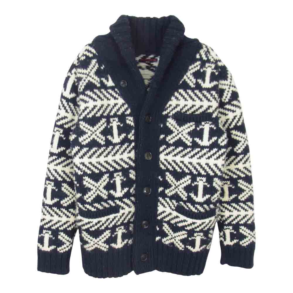 BLUE BLUE ブルーブルー 錨柄 ショールカラー カウチンセーター ネイビー系 M【中古】
