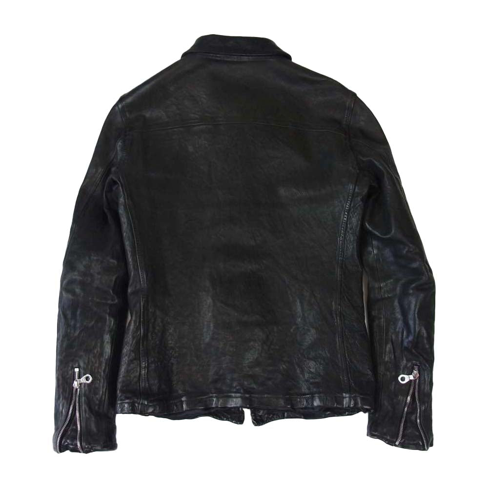 ISAMUKATAYAMA BACKLASH イサムカタヤマバックラッシュ 1498-02 JAPANESE CALF LEATHER JAKET ジャパンカーフ 製品染め 襟付き レザー ライダース ブラック系 2【中古】