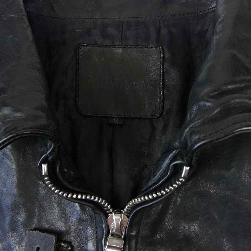 ISAMUKATAYAMA BACKLASH イサムカタヤマバックラッシュ 1498-02 JAPANESE CALF LEATHER JAKET ジャパンカーフ 製品染め 襟付き レザー ライダース ブラック系 2【中古】