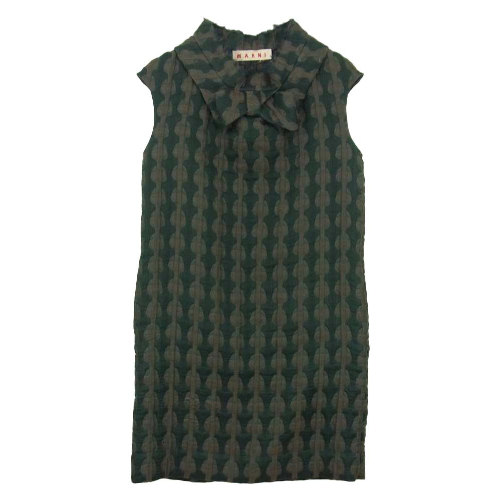 MARNI マルニ 国内正規品 イタリア製 シルク混 リボンタイ ノースリーブ ワンピース グリーン系 38【中古】