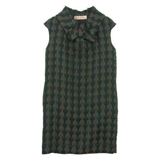 MARNI マルニ 国内正規品 イタリア製 シルク混 リボンタイ ノースリーブ ワンピース グリーン系 38【中古】