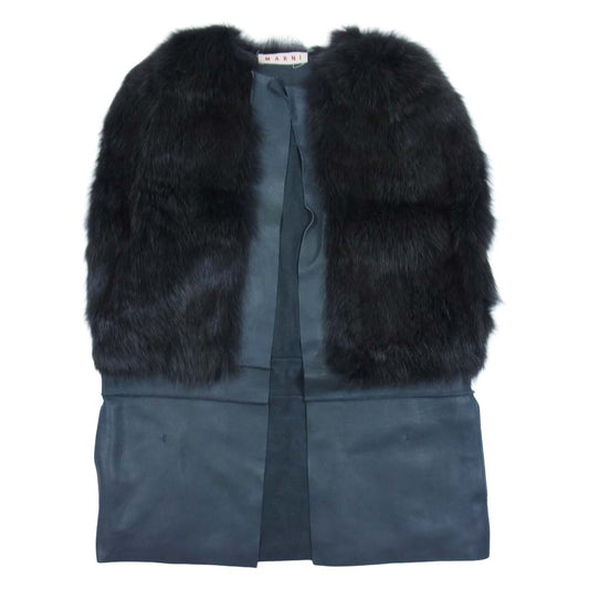 MARNI マルニ イタリア製 カーフレザー ファー 切替 ノースリーブ コクーンコート グレー系 40【中古】