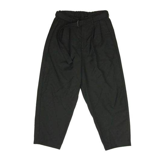KAZUYUKI KUMAGAI ATTACHMENT カズユキクマガイアタッチメント 20AW KP03-004 W/Pe シャンブレーギャバ ベルト付 ワイドテーパードパンツ ブラック系 1【中古】
