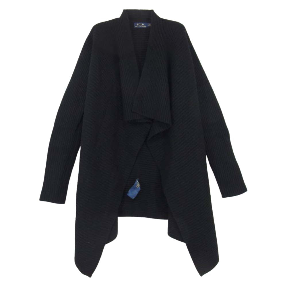 POLO RALPH LAUREN ポロ・ラルフローレン 国内正規品 カシミヤ混 ドレープ カーディガン ブラック系 XS【中古】