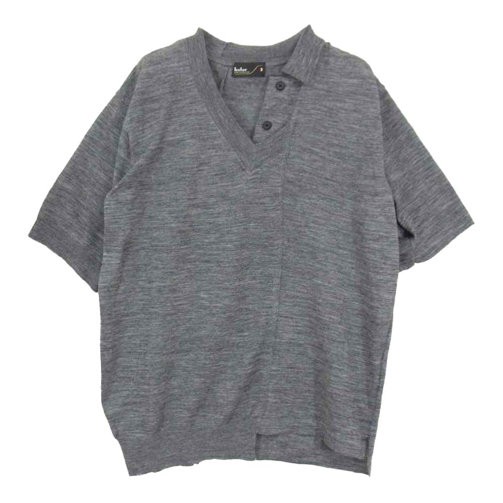 kolor カラー 21SS 21SCM-N05303 ドッキング ポロシャツ 半袖ニット グレー系 3【美品】【中古】
