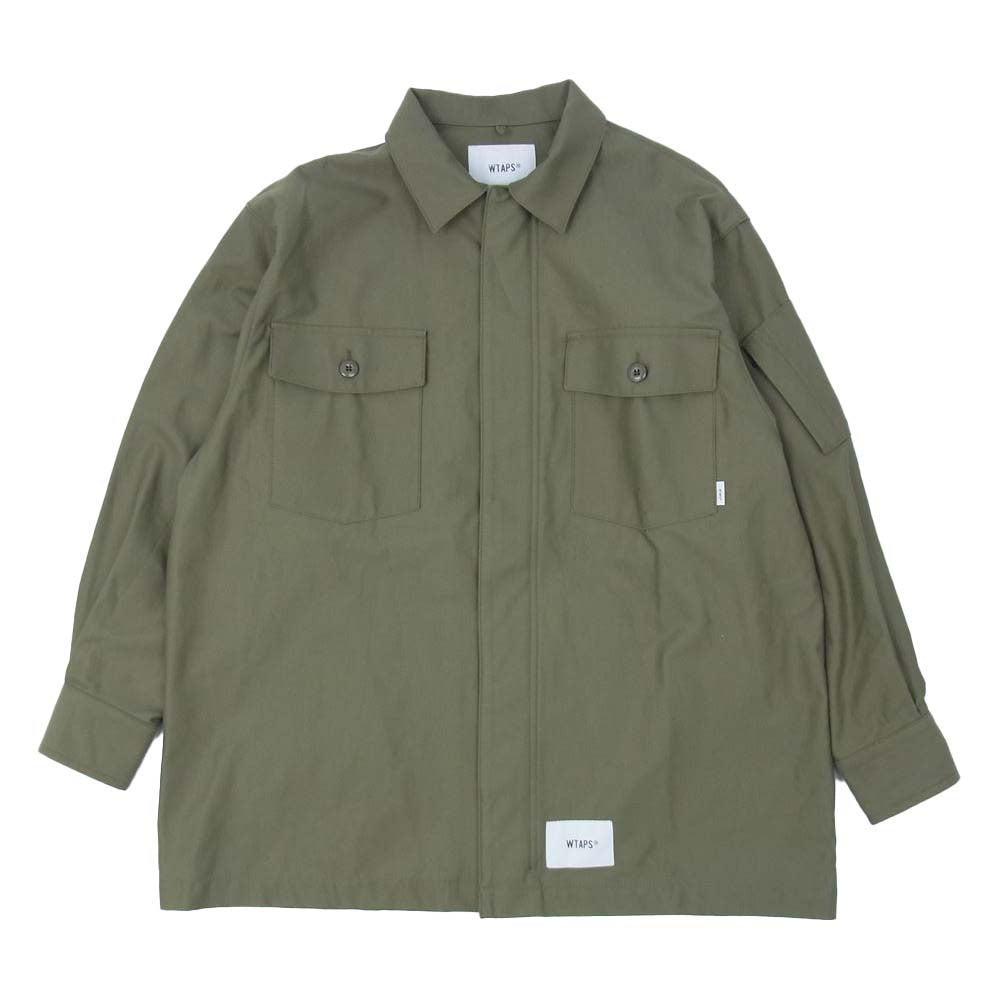 WTAPS ダブルタップス 21AW 212BRDT-SHM04 FLYERS / LS / COTTON. SATIN バックサテン ユーティリティ シャツ カーキ系 X 01【美品】【中古】