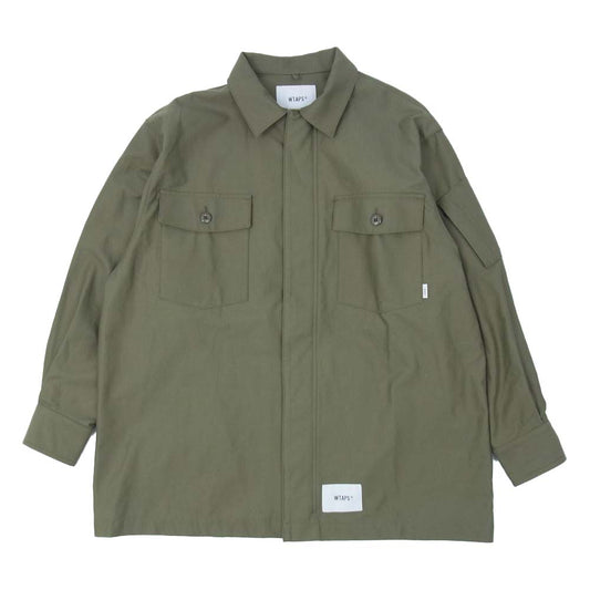 WTAPS ダブルタップス 21AW 212BRDT-SHM04 FLYERS / LS / COTTON. SATIN バックサテン ユーティリティ シャツ カーキ系 X 01【美品】【中古】